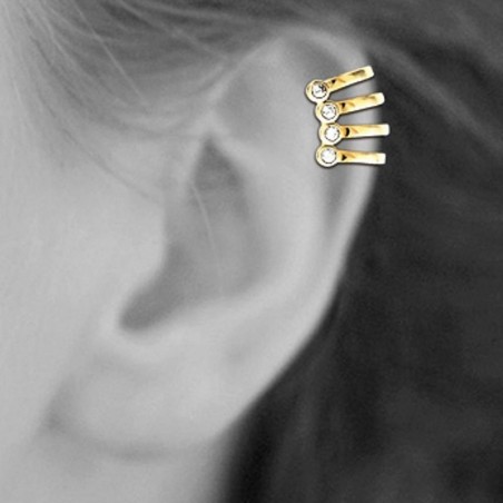 Clip d'oreille earcuff 4 rangs serti d'oxyde de zirconium rond clos Plaqué OR 750 3 microns