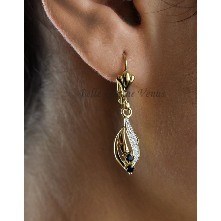 Boucles d'oreilles dormeuses saphir Plaqué OR 750 3 microns 2 tons