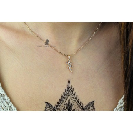 Collier salamandre lézard serti d'oxyde de zirconium Plaqué OR 750 3 microns