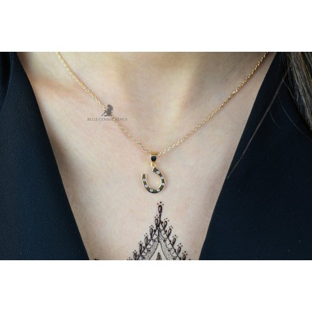 Collier porte-bonheur fer à cheval oxyde de zirconium Plaqué OR 750 3 microns
