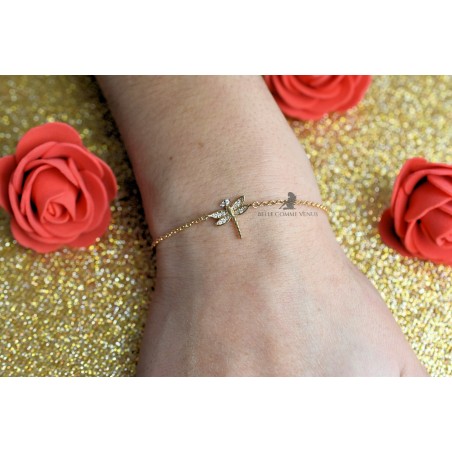 Bracelet libellule oxyde de zirconium Plaqué OR 750 3 microns