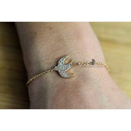 Bracelet hirondelle oxyde de zirconium Plaqué OR 750 3 microns