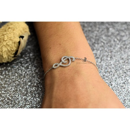 Bracelet clé de sol note de musique serti d'oxyde de zirconium Argent 925 Rhodié