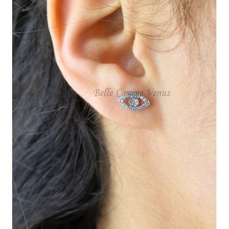 Boucles d'oreilles oeil symbole serti d'oxyde de zirconium Argent 925 Rhodié