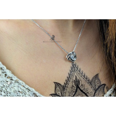 Collier noeud et oxyde de zirconium Argent 925 Rhodié