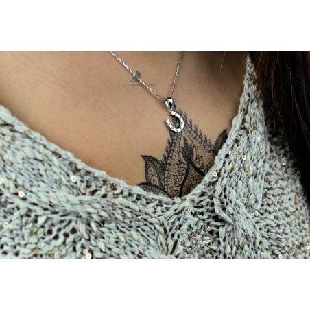 Collier porte-bonheur fer à cheval oxyde de zirconium Argent 925 Rhodié