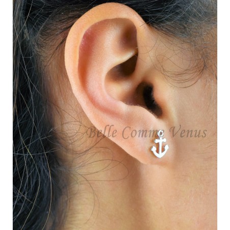Boucles d'oreilles ancre marine Argent 925 Rhodié