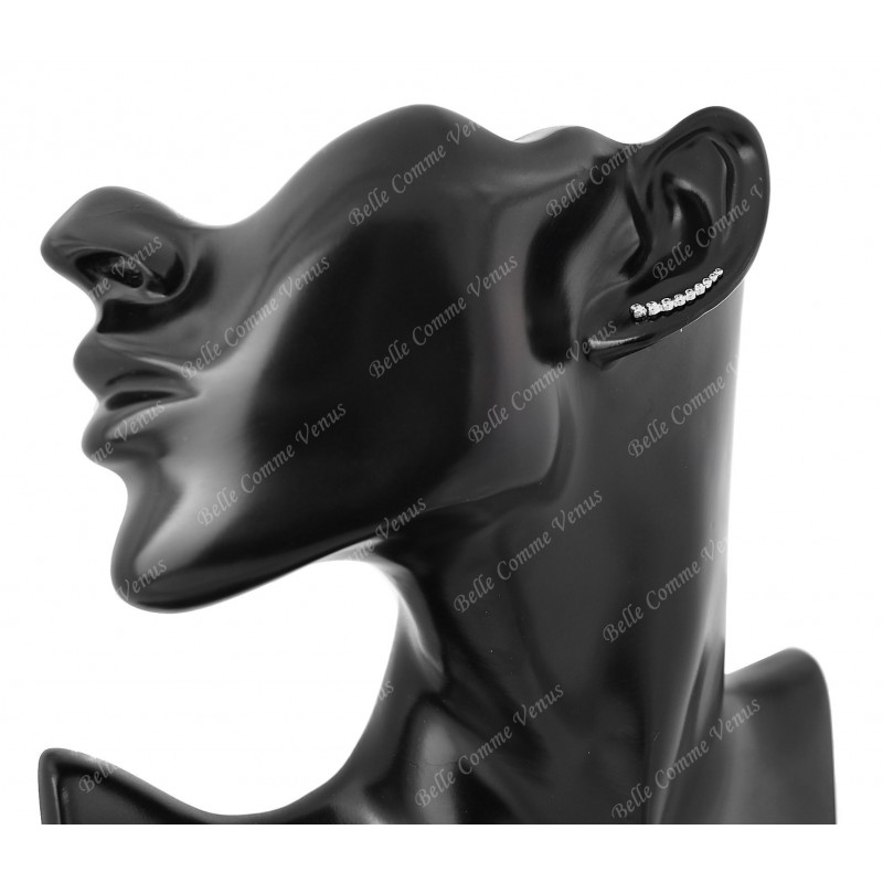 Boucles d'oreilles grimpantes contour de lobe serti d'oxyde de zirconium clos rond Argent 925 Rhodié