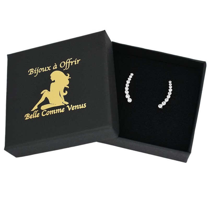 Boucles d'oreilles grimpantes contour de lobe serti d'oxyde de zirconium clos rond Argent 925 Rhodié