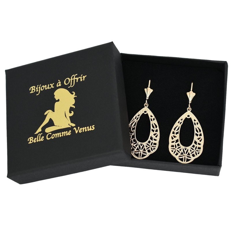 Boucles d'oreilles dormeuses arabesque de fleurs Plaqué OR 750 3 microns