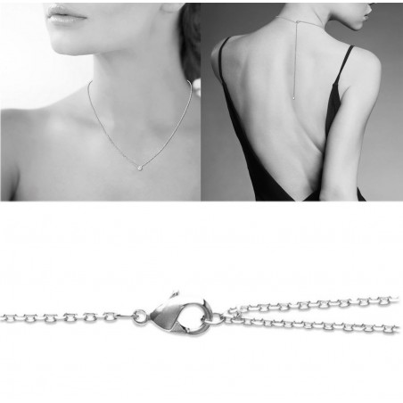 Collier Chaîne de dos oxyde de zirconium pendant clos Argent 925 Rhodié