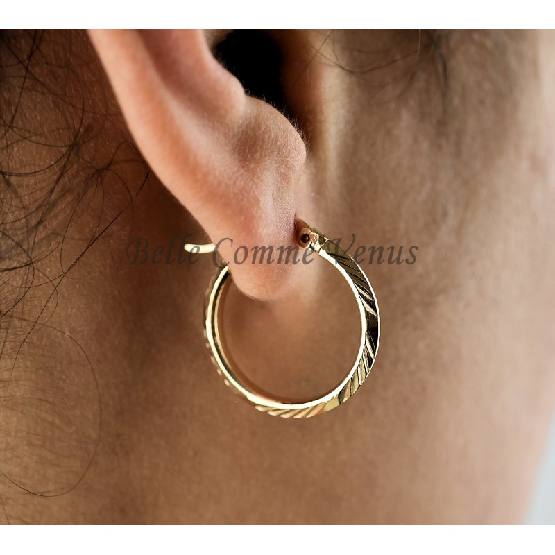Boucles d'oreilles créoles ciselées Plaqué OR 750 3 microns