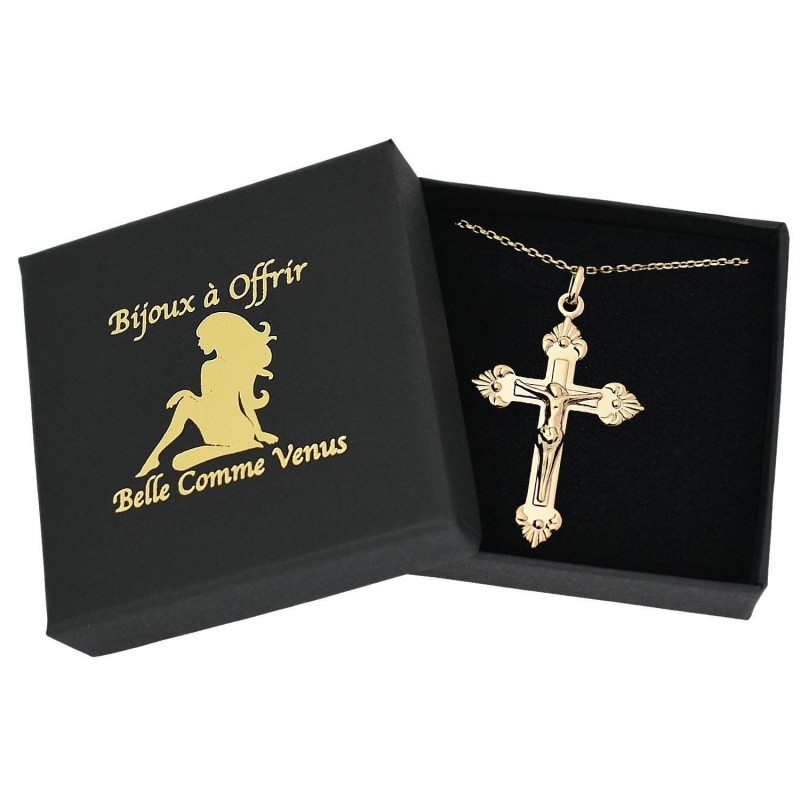 Collier croix crucifix Christ Plaqué OR 750 3 microns