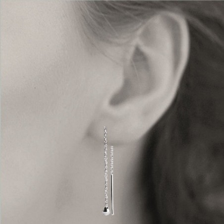 Boucles d'oreilles traversantes chaînes boule tombante Argent 925 Rhodié