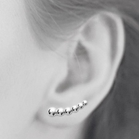 Boucles d'oreilles grimpantes contour de lobe suite de boules demi-sphère Argent 925 Rhodié