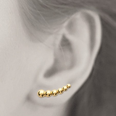 Boucles d'oreilles grimpantes contour de lobe suite de boules demi-sphère Plaqué OR 750 3 microns