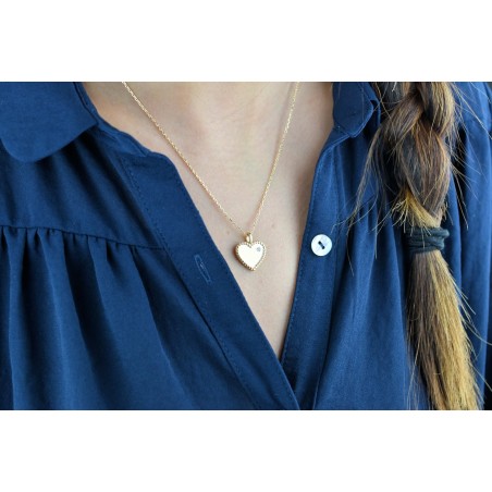 Collier pendentif coeur serti d'un oxyde de zirconium Plaqué OR 750 3 microns