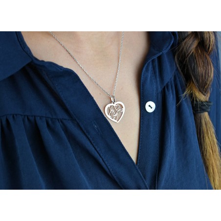 Collier coeur ajouré message Je t'aime Argent 925 Rhodié