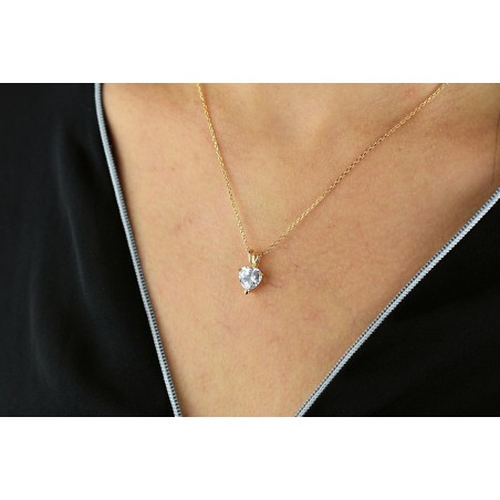 Collier coeur d'oxyde de zirconium Plaqué OR 750 3 microns