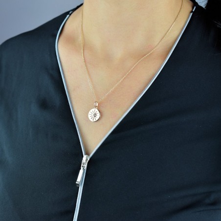 Collier médaille soleil oxyde de zirconium Plaqué OR 750 3 microns