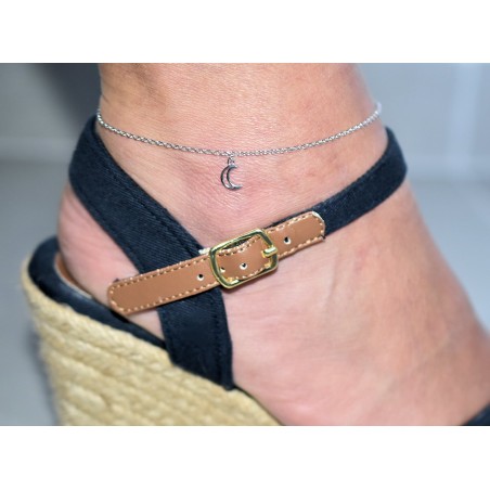 Chaîne de cheville croissant de lune ajouré pendant Argent 925 Rhodié