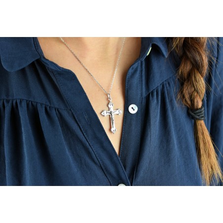 Collier croix crucifix Christ Argent 925 Rhodié