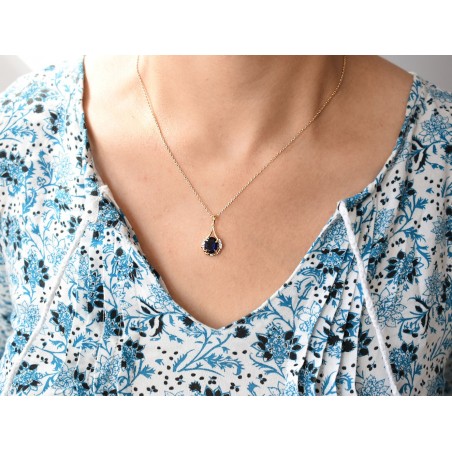 Collier goutte oxyde de zirconium bleu roi Plaqué OR 750 3 microns