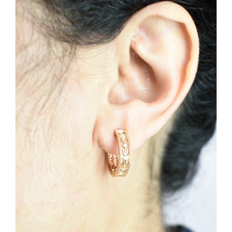 Boucles d'oreilles créole fleur sertie d'oxyde de zirconium Plaqué or 750 3 microns
