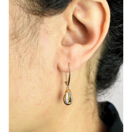 Boucles d'oreilles dormeuse noeud serti d'oxyde de zirconium Plaqué OR 750 3 microns 2 tons