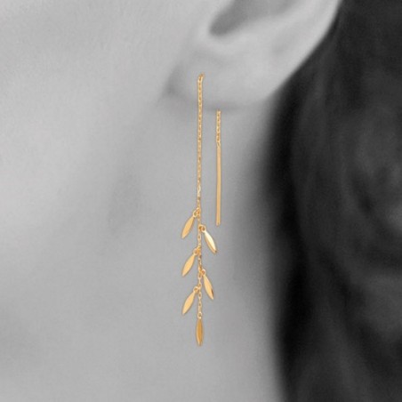 Boucles d'oreilles traversantes chaînes pampilles tombantes Plaqué or 750 3 microns