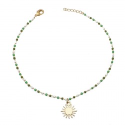 Chaîne de cheville soleil pendant perles Miyuki dégradé de vert Plaqué OR 750 3 microns