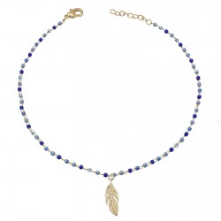 Chaîne de cheville plume pendante perles Miyuki dégradé de bleu Plaqué OR 750 3 microns