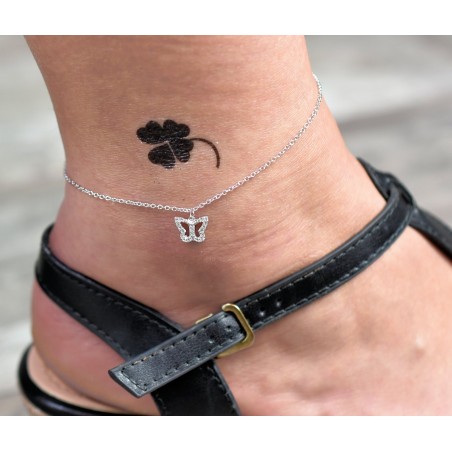 Chaîne de cheville papillon pendant serti d'oxyde de zirconium Argent 925 Rhodié