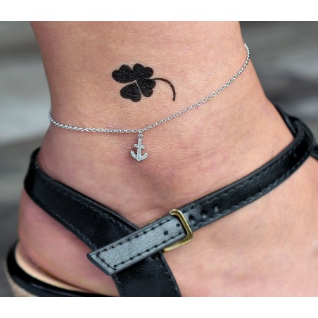 Chaîne de cheville ancre pendante sertie d'oxyde de zirconium Argent 925 Rhodié