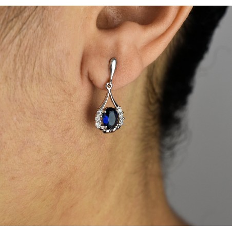 Boucles d'oreilles goutte oxyde de zirconium bleu roi Argent 925 Rhodié