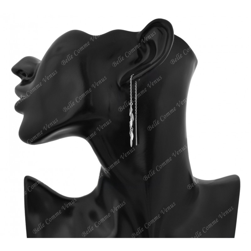 Boucles d'oreilles traversantes chaînes pampilles tombantes Argent 925 Rhodié