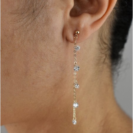 Boucles d'oreilles pampilles oxydes de zirconium pendants Plaqué or 750 3 microns