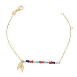 Bracelet plumes et perles colorées Plaqué OR 750 3 microns