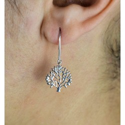 Boucles d'oreilles arbre de vie pendant Argent 925 Rhodié