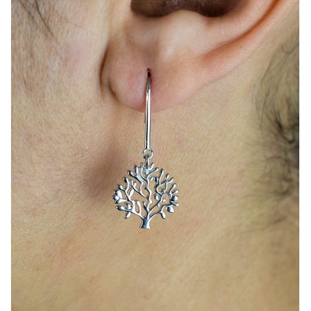 Boucles d'oreilles arbre de vie pendant Argent 925 Rhodié