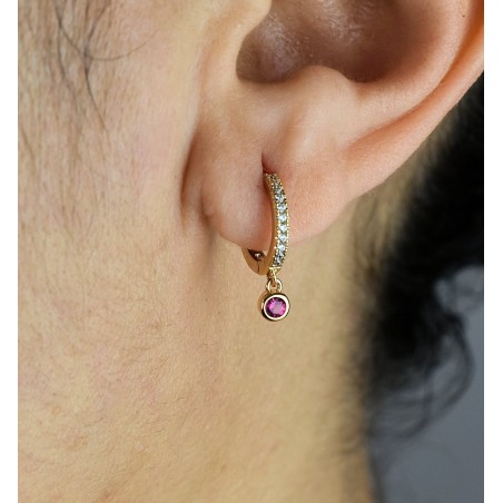 Boucles d'oreilles mini créole sertie d'oxyde de zirconium rose Plaqué or 750 3 microns