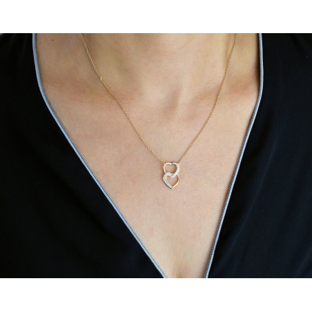 Collier 2 coeurs superposés sertis d'oxyde de zirconium Plaqué OR 750 3 microns