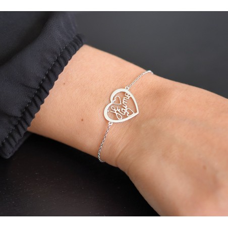 Bracelet coeur ajouré message Je t'aime Argent 925 Rhodié