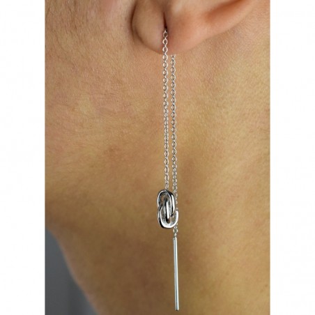 Boucles d'oreilles traversantes noeud tombant avec chaînette Argent 925 Rhodié