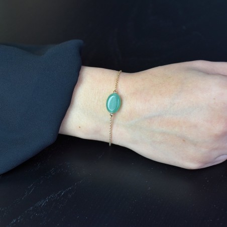 Bracelet aventurine pierre naturelle ovale Plaqué OR 750 3 microns