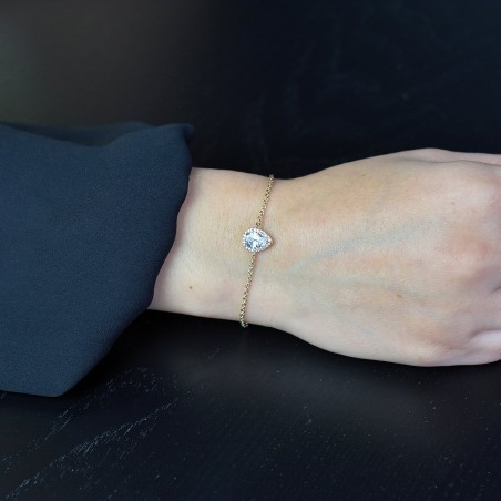 Bracelet goutte solitaire oxyde de zirconium ovale Plaqué OR 750 3 microns