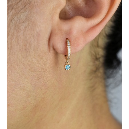 Boucles d'oreilles mini créole sertie d'oxyde de zirconium bleu vert Plaqué or 750 3 microns