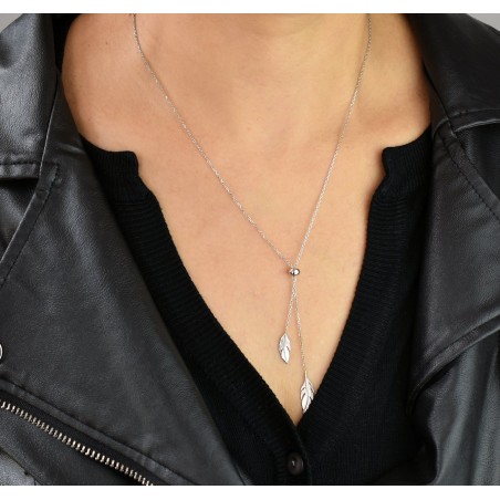 Collier 2 plumes anneau coulissant ajustable Argent 925 Rhodié