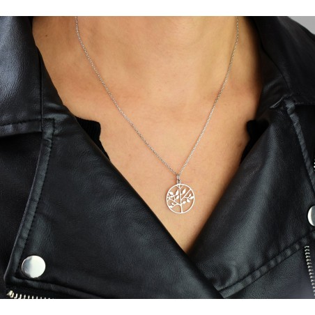Collier arbre de vie cercle Argent 925 Rhodié