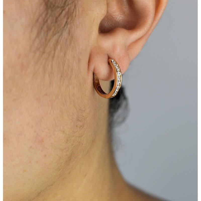 Boucles d'oreilles créole anneau d'oxyde de zirconium Plaqué or 750 3 microns